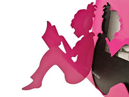 3D Paper-cut Little Girl Is Reading Pattern Metal Bookends Book Ends For Kids Teenagers Teachers Students Adults Study Home School Library Office Decoration (Pink)
