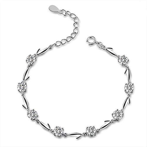 NANHONG Beaded Charm Bracelet in 925 Sterling Silver AAA Crystal Hand Catenary with Gift Box