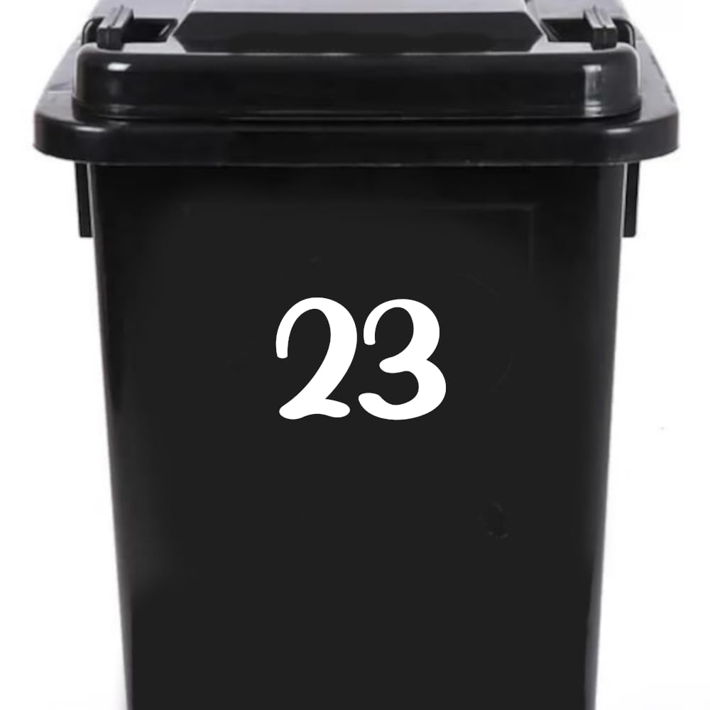Pack of 4 House Number Wheelie Bin Stickers - Waterproof Decals - Easy-to-Apply - Recycling Boxes - Party Decorations (23)
