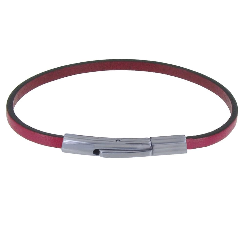LES POULETTES BIJOUX - Bracelet Women Simple Flat Leather Stainless Steel Clasp - Fuchsia