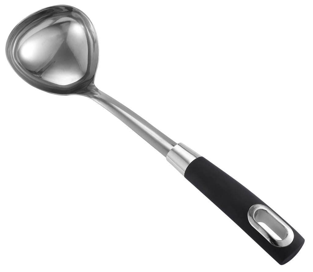 Royal Cuisine Stainless Steel Soup Ladle Spoon with Soft Grip Handle, 35.5cm (Ladle)