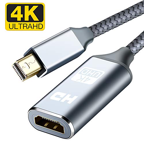 Mini DisplayPort to HDMI Adapter, Capshi 4K Thunderbolt to HDMI Converter [ Smart, Nylon Braided, Aluminum Shell ] Compatible MacBook Air, iMac, MacBook Pro,&nbsp;Surface Dock, Monitor, Projector- Grey