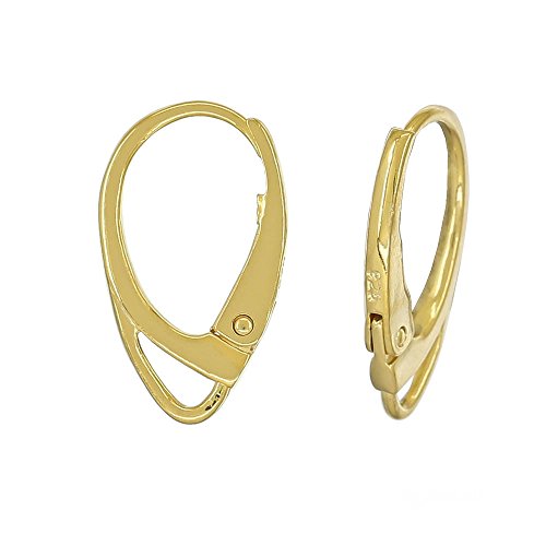 1 Pair Sterling Silver Leverback Ear Wires Earring Connector , 14kt Gold Plated
