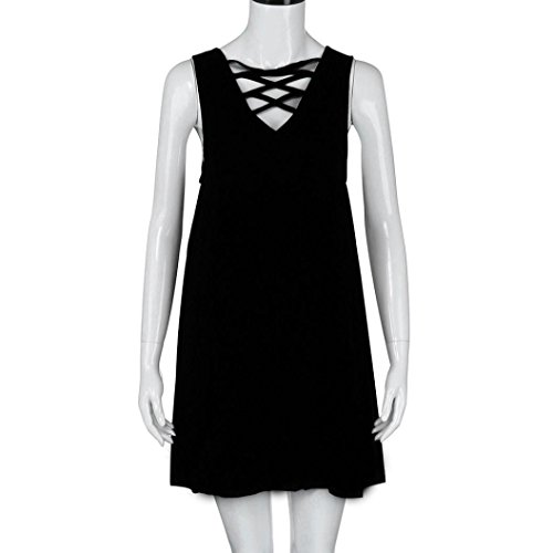 Women Dress Plus Size,Clearance! AgrinTol Women Summer Sleeveless Loose V-Neck Cross Chiffon Dress (3XL, Black)