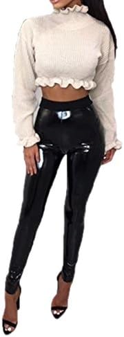 Konghai Women Patent Leather Like Leggings Pants, Stretchy High Waisted Tights for Women Girls