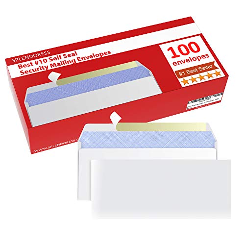 Mailing Envelopes Self Seal - #10 Security White Letter Businesses Envelopes -100 Peel and Seal Tinted Windowless # 10 Envelope - Printer Friendly - Self Stick Bulk Envelops