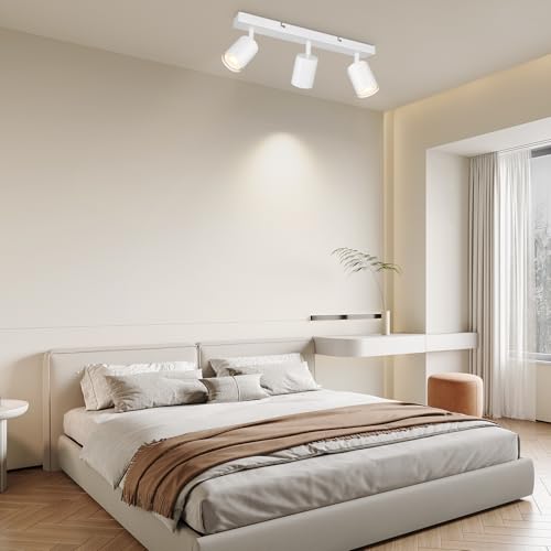 TaFiCo LED Ceiling Spotlight 3 Lights – Ceiling Light GU10 White – LED Ceiling Light Modern Swivel Spotlight for Living Room Bedroom Kitchen – Without Bulb