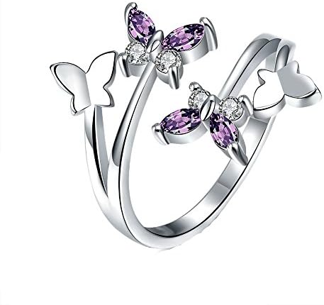 Yeahjoy Women's Adjustable Size Volly Open Rings Butterfly Shape Purple Austrian Crystals Rings