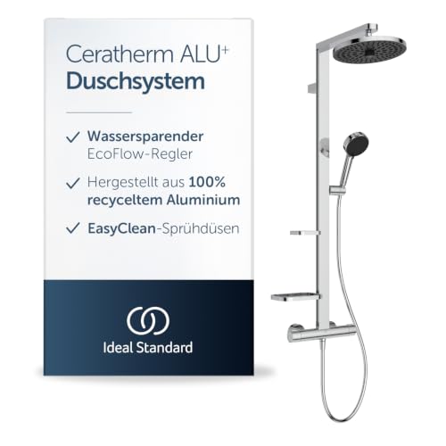 Ideal Standard Ceratherm Alu+ Duschsystem, Hergestellt aus 100% recyceltem Aluminium, Wassersparende Brause mit variablen Strahlarten und Verbrühschut