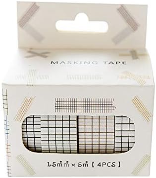 Rodite 4 Rolls Washi Tape Set Grid Masking Tape Decorative Adhesive Colorful Tape for Scrapbooking