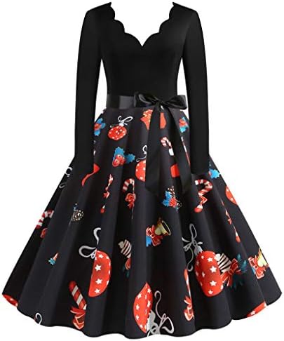 Christmas Dress Women Vintage Xmas Party Dresses Long Sleeve Christmas 1950s Housewife Evening Party Prom Dress Multicolor Available S-3XL