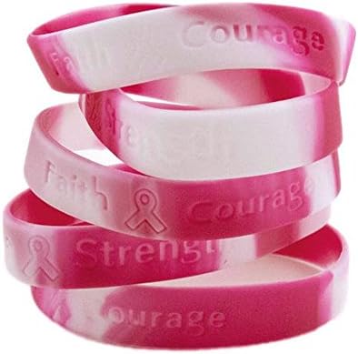 Deco4Fun Set of 48 Pink Camouflage Breast Cancer Awareness Silicone Bracelets -CHOOSE YOUR QUANTITY - Rubber Camo Wristbands Faith Courage Hope Strength for Survivors Family Fundraiser Event