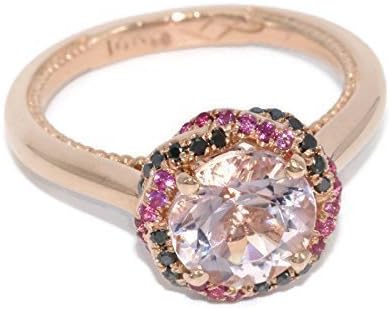 14k Rose Gold Natural Morganite Engagement Ring, Braided Halo Meaningful Ring, Bohemian Style Ring, Rose gold Wedding Ring, Black diamonds Engagement rings