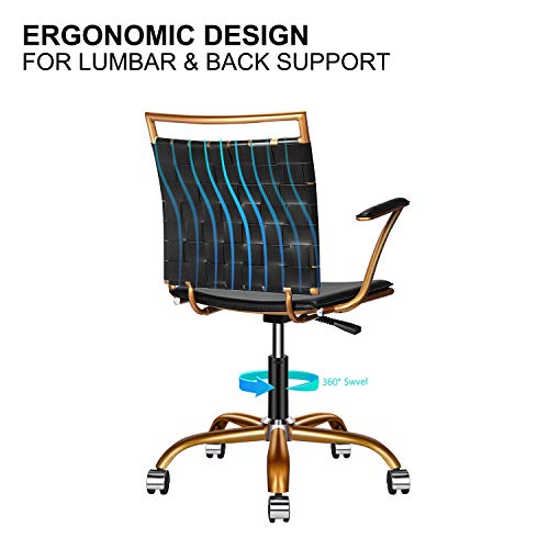 LUXMOD Home Office Chair Ergonomic Vegan Leather Swivel Chair, Black