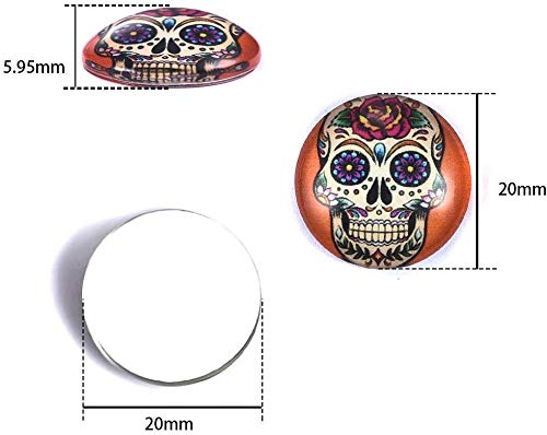 LANBEIDE 50PCS Mixed Color Mosaic Skull Printed Glass Half Round/Flat Back Dome Cabochons for Jewelry Making (25mm-50 Pieces)