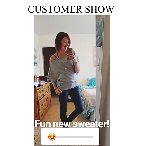 VOIANLIMO Women's Off Shoulder Knit Jumper Long Sleeve Pullover Baggy Solid Sweater (Medium, Grey) - Thumbnail 2