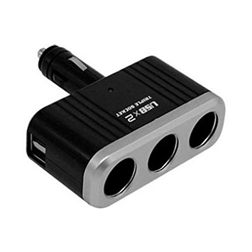Car Charger Lighter Socket Splitter 3-Port Adapter Dual USB Power Strip Multi Outlet Black for Samsung Galaxy Note 10.1 (2014 Edition) - Samsung GALAXY Note 2 (N7100)