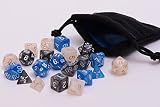 3 Pack of Best Selling Pristine Polyhedral Dice Sets - Includes Black Smoke, Ivory, and Blue Frost Dice Along with a Free Small Dice Bag