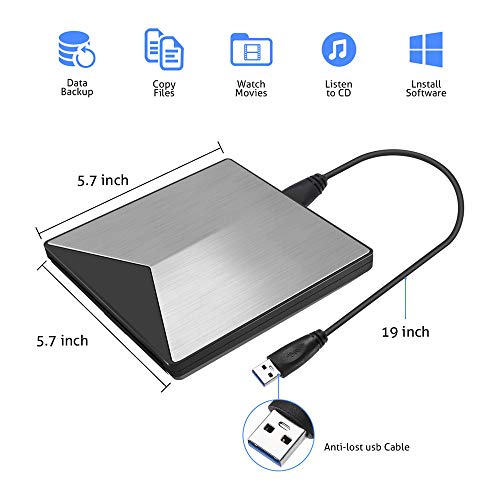 JAKAGO USB 3.0 DVD External Drive CD DVD +/-RW ROM Rewriter Burner Writer with USB Type C Adapter High Speed Data Transfer Portable Optical Drive for Windows10/8/7/XP/Mac/Linux/OS All Type C Device