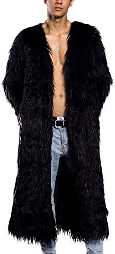 JTENGYAO Men's Faux Fur Coat Long Overcoat Lapel Outerwear Winter Jacket Parka Coat
