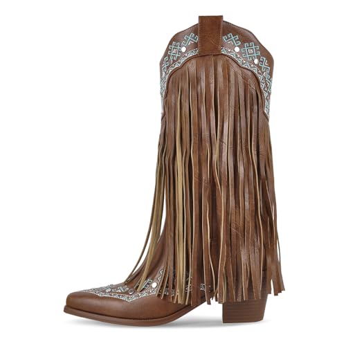 Richealnini Glitter Fringe Cowboy Boots