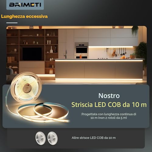BRIMETI COB LED Strip 24 V 10 m LED Light Inner Tube Self-Adhesive 4000 K Natural White 320LEDs/M Strip Tape Width 8 mm for Kitchen, Living Room, Bar Parties (No Power Supply)