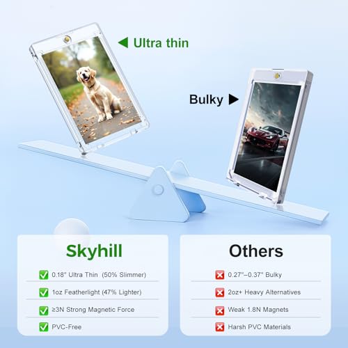 Skyhill 102ct Magnetic Card Holders, 35pt Acrylic One Touch Card Holder with Extra 102 Protective Sleeves, U-V Protection& Waterproof Hard Plastic Card Protectors for Trading Cards, Sports, Game Cards