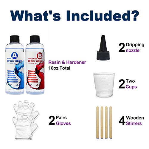 Magicdo Epoxy Resin Kit 16OZ Crystal Clear Art Casting Resin Kit for Silicone Molds, Crafts, DIY, Art, Jewelry, Tumblers, River Tables with Wood Sticks, Graduated Cups and Gloves