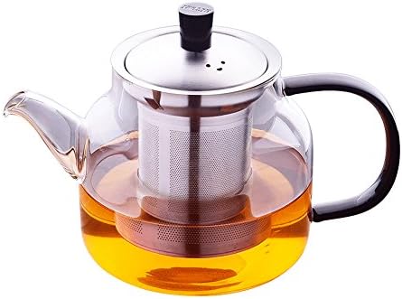 HITOMI 550ml Glass Teapot with Stainless Steel Infuser &amp; Lid, Borosilicate Glass Tea Pots,Stovetop Safe