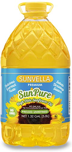 SUNVELLA SunPure Non-GMO High Oleic Sunflower Oil, Pressed-Unrefined 1.32 GAL (5.0L)
