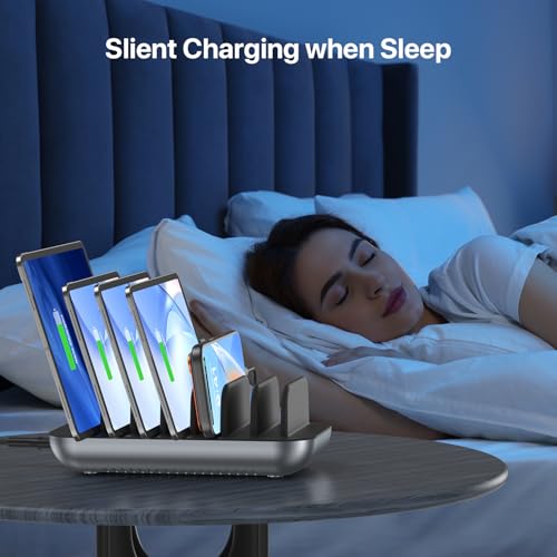 SooPii USB Charging Station, Multiple USB Charger Station for Multible Devices, mixed Cables Included, Charging Organizer for Phones,Tablets, and Other Electronics (140W-7 USB C Black)