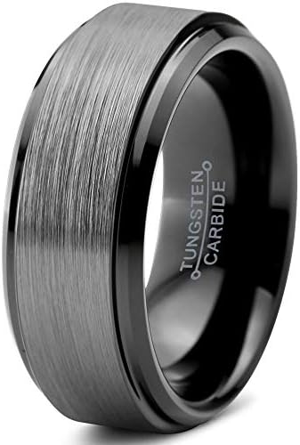 Charming Jewelers Tungsten Wedding Band Ring 8mm Men Women Comfort Fit 18k Yellow Rose Gold Black Grey Step Bevel Edge Brushed Polished