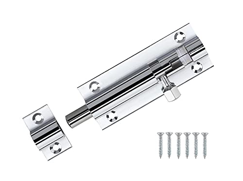 TERF® Door Bolt Polished Chrome Barrel Slide Lock 50mm [2''] Door Latch with Screws Ideal for Internal and External Doors Locks for Bedroom Bathroom Toilet Shed Gate Cupboards and Cabinets - 50mm
