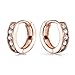 White Cubic Zirconia CZ Channel Set Small Huggie Hoop Earrings For Women 14K Rose Gold Plated .925 Sterling Silver