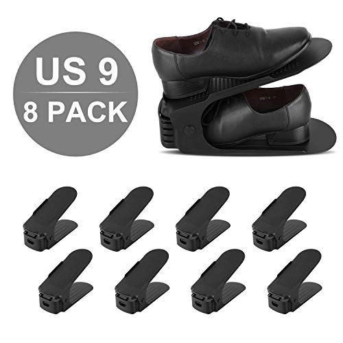 femor Large Shoe Slots, Shoe Organizer for Men, Adjustable Shoe Rack for Large Size Shoes(Men) - Double Layer Stack - Space Saver Storage Rack Holder 8-Pack (11.4Inch，Black) - Thumbnail 7