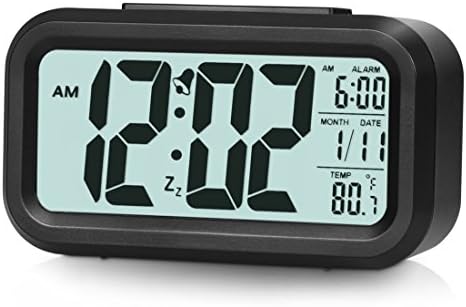 Alarm Clock, Large LCD Display Digital Alarm,Low Light Sensor Technology Soft Night Light Repeating Snooze Month Date &amp; Temperature Display