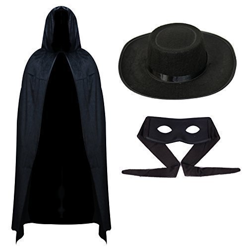 Robelli Mens Zorro Halloween Outfit - Cape, Mask & Hat