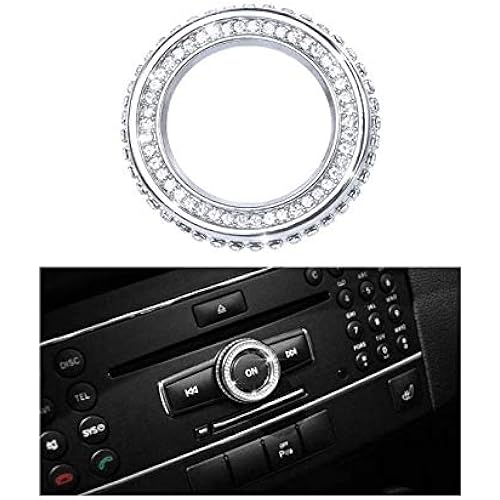 YUWATON Car Interior Trim Fitting Volume Sound Knob Rhinestones Bling Accessories fit for Mercedes Benz A B C E S Class GLA GLK CLA CLS 1Pcs(Silver)