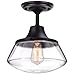 Industrial Semi Flush Mount Ceiling Light, Farmhouse Lighting Clear Glass Pendant Lighting Shade, Edison Vintage Style Hanging Lights Fixture (an Incandescent Bulb Included)