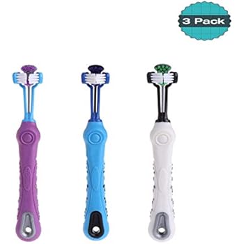 Tfwadmx Dog Toothbrush, Three Sided Pet Toothbrush Dog Brush Dental Clean Care Tooth Whitening Mouth Bad Breath Removing Tartar (3-Sided) 3 Pcs
