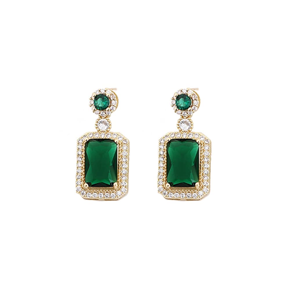 Green Earrings Emerald Green Cubic Zirconia Stud 14K Gold Plated Crystal Hypoallergenic Jewelry for Sensitive Ears (A-Green Earrings)