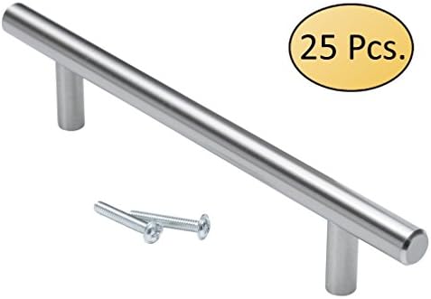 Desunia Solid Euro Style Bar Pull - 5" (128mm) Center to Center - Handle for Furniture & Kitchen Cabinet Door/Drawer - Satin Nickel Finish - Pack of 25
