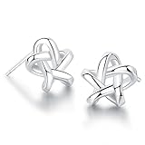 18K White Gold Plated Sterling Silver Stud Earrings For Women Fine Jewelry Weave Star Earring (Silver)