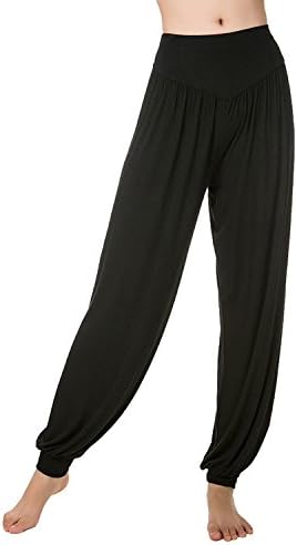 VEZEL Women's Soft Modal Cotton Yoga Pants Sports Thin Pant Dance Harem Leggings Black US 4