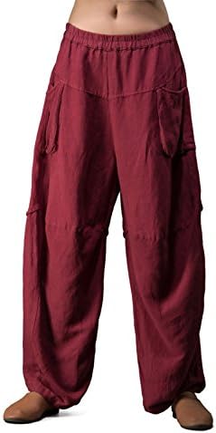 Outline Women's Casual Loose Elastic Waist Comfy Linen Harem Pants with Pockets