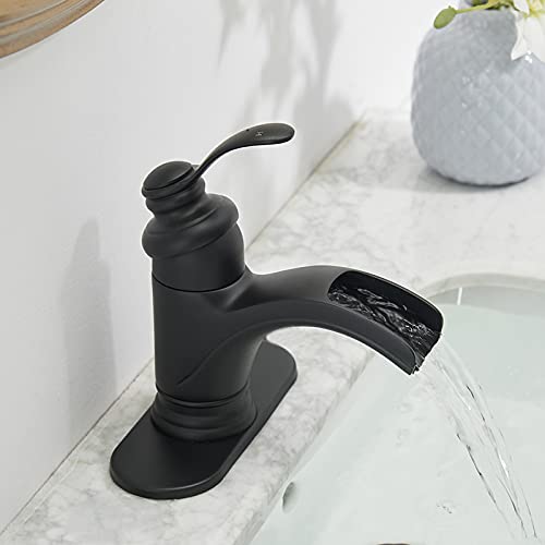 Homevacious Bathroom Faucet Matte Black Waterfall Single Hole Farmhouse