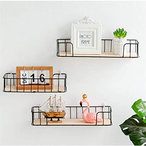 image for VAlink Wooden Iron Storage Holders, Wall Hanging Storage Basket, Flowe