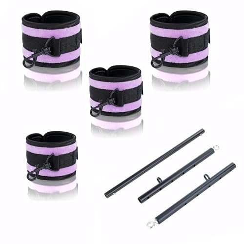 Heavy Duty Stainless Steel Expandable Spreader Bar with 4pcs Furry PU Purple photo 9
