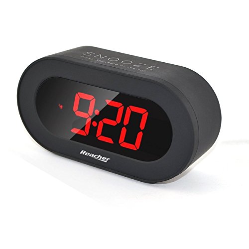 Reacher Digital LED Alarm Clock with USB Port Phone Charger, Snooze, Big Red Digits, Battery Back , Outlet Powered Clock Small for Bedrooms, Desk, Shelf