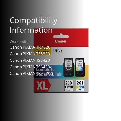 Canon PG-260 XL / CLI-261 XL Genuine Ink Value Pack (2 Cartridges), Compatible with TS5320, TR7020